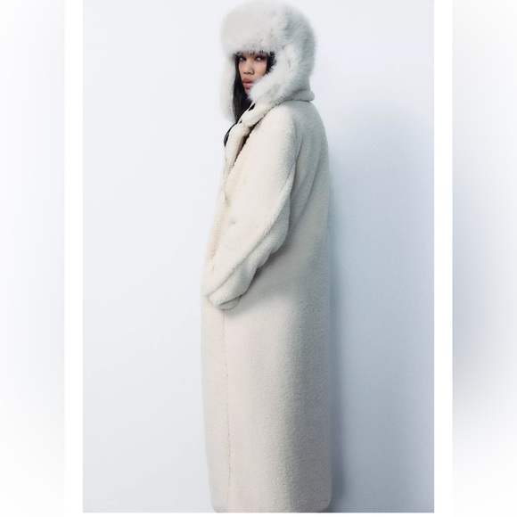 ZARA Long Fleece Coat - Picture 6 of 10